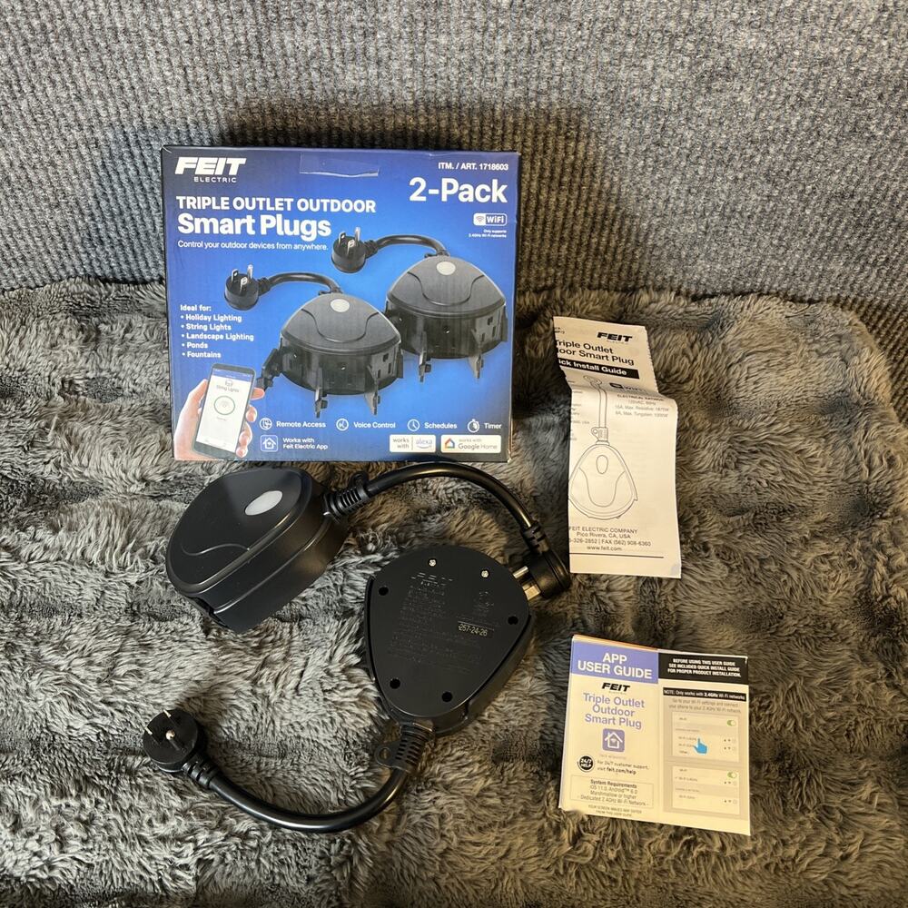 2 Feit Electric Triple Outlet Outdoor Smart Plugs Remote Access 1718603